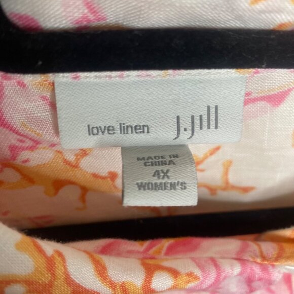 J.Jill Love Linen Button Up Blouse Womens Size 4X Floral Print Long Sleeve Plus - Picture 2 of 8